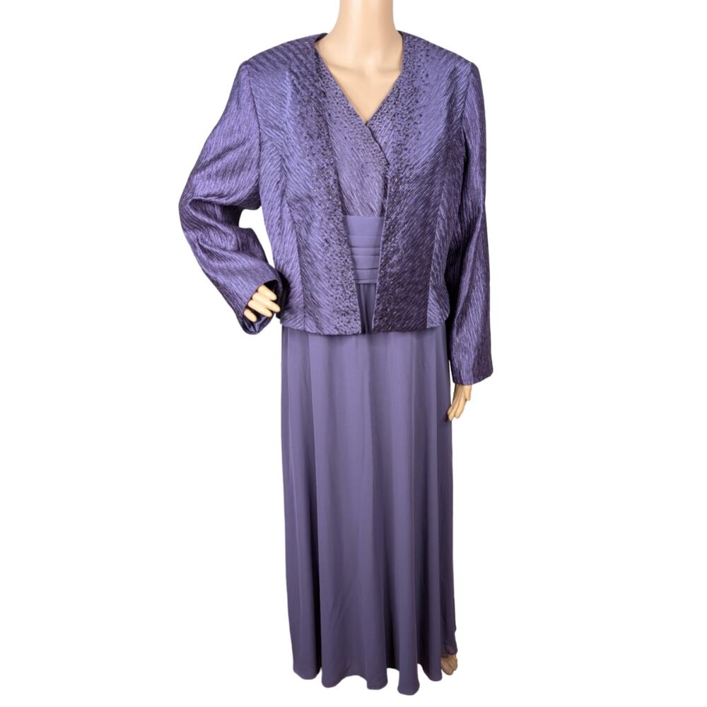 Patra Beaded Satin Crinkle Maxi Dress 16 & Jacket 14 Set Formal Mother of Bride